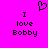 Pixelated text and heart symbol on bright pink background with two identical static frames.