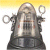 Pixelated static image of a metallic robot with rounded head, two circular rings on arms, and dark base against yellow and white gradient background.