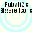 Four identical display 'Rubby12's Bizzare Icons' text over light blue concentric circles on a pale background