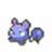 Pixelated blue creature with red inner ears and white cheeks, holding a purple sphere; text "Cutie" appears above.