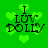 Green background with heart shapes and black text reading "I LUV DOLLY" in four identical