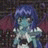 Pixelated static icon of a character with blue hair and light-colored clothing against a dark background with purple and red hues.