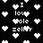 Black background with white pixelated hearts and text fragments including 'I love Zeller' and 'I love Cole' scattered across the image.