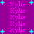 Purple background with repeated pink 'Kylie' text and cyan plus signs scattered across the image.