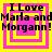 Four identical pixelated squares with pink and yellow borders display black text reading "I Love Marla and Morgann!" on a bright background.