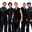 Animated contact sheet of 6 frames showing a group of men in black shirts with red "NSYNC" text and star symbols, arranged left-to-right top-to-bottom on gray transparency background.