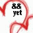 Red outlined speech bubble with black text and a heart symbol, showing three sequential states: "&amp;&amp; yet", "ii still love", and "hiim!" with a small heart.