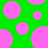 Green background with scattered pink circles of varying sizes, some partially cropped at edges.