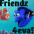 Pixelated cartoon fish characters with text 'Friendz' and '4eva!' on a blue background, showing color variations between frames.