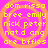 A static image with a bright pink background and orange concentric circles, featuring yellow pixelated text listing names.