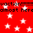 Red background with white stars and repeated text "vacation!!!!!!!!vacation!!!!!!" and "almost herealmost here" in black pixelated font.