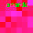 A static pixel art image with four instances of the text 'amanda' in green, set against a red and pink pixelated background.