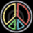Four peace sign icons arranged in a , each with distinct color schemes and backgrounds