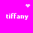 A bright pink background displays four white 'tiffany' text instances arranged in a , with pixelated heart and starburst symbols above the top-left and top-right texts
