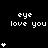 Pixel art icon with repeated 'eye love you' text and heart symbols on black background, showing animation changes in heart count per frame.