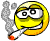 Yellow cartoon face with wide eyes and a cigarette, exhaling smoke in showing animation progression