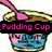 Animated sequence showing a pudding cup with pink spoon and floral pattern, transitioning to bagel head with "YUMMY" text.