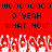 Red background with black pixelated text reading 'WOOOOOOOO WOOOOOOOO O YEAH O YEAH WHAT NOW WHAT NOW' and white pixelated crowd below.