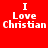 Four square display "I Love Christian" text in white pixelated font on red, brown, green, and dark brown backgrounds