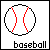 nine pixelated baseball icons with red stitching, each labeled 'baseball' below; some text and borders change color across frames