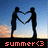 Two silhouetted figures stand against a gradient sky, forming a heart shape with their outstretched arms, with 'summer<3' text below.