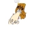 Pixelated image of a dog with light brown and white fur, sitting upright with a small dark spot on its chest, against a plain white background.