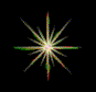 A star-shaped animation with radiating lines in red, green, and blue hues against a black background.
