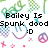 Pixelated image with text 'Bailey Is Spunk dood :D' over green, blue, purple, and pink symbols on white background.