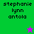 Pixelated text 'stephanie lynn antola' on green and purple backgrounds with a small star icon changing color between frames.