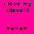 Pixelated text 'i love my cakes<3' on bright pink background with two of heart symbols below