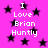 Bright pink background with scattered black stars and repeated white text "I Love Brian Huntly" in pixelated font.