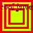 Four yellow squares with red borders arranged in a , each containing nested square patterns and overlaid text