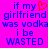 A static pixel art image with a bright pink background displaying blue text and a red heart symbol.