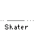 Pixel art skater icon with yellow shirt and white head, shown in multiple poses including standing, skating, arms outstretched, and holding an orange object.
