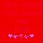 Red background with repeated 'love chuck' text, 'red' and 'pink' labels, and two of pink heart icons
