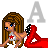 Pixel art contact sheet showing two frames of an animated buddy icon with a cartoon woman and changing letter A colors.