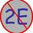 A circular gray icon with red border and diagonal line overlays blue '2E' text; adjacent yellow displays green 'LMB' letters
