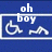 Blue background with white text 'oh boy' and two pixelated hand gestures, one on each side of the text.