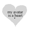 A white heart-shaped icon with black text reading 'my avatar is a heart' and a small heart symbol below the text on a gray background.
