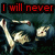 Red text reads "I will never let go <3" above two animated figures with white hair and blue clothing against a dark background.
