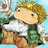Pixelated 48x48 static buddy icon of a cartoon character with blonde hair, green vest, white shirt, and brown pants against light blue background.