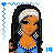 Animated pixel art contact sheet showing a cartoon woman with dark skin, long black hair, and white headband across multiple frames with changing expressions and text overlays.