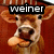 Pixelated image of a cow's face with a black banner displaying 'weiner' in white block letters across the top.