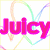 six shows the word "Juicy" in various colors and styles, with heart outlines and a pink heart icon