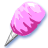 Pixelated pink cotton candy on a silver stick with gradient shading and blue shadow effect.