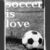 Pixelated grayscale image with text 'frank is love' and a soccer ball graphic at the bottom right.