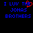 Pixelated text reads "I LUV THE JONAS BROTHERS" in blue with a red heart replacing the 'O' in LUV on one side of an animated split-screen.