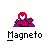 Four 50x50 pixel animated frames of a cartoon character with red head and purple body, each labeled "Magneto" below the icon.