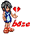 Pixel art character with gray hair and blue dress extends hand toward broken red heart symbol, standing on white background.
