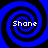Four identical blue and black spiral patterns arranged in a , each containing the text 'Shane' in white pixelated font